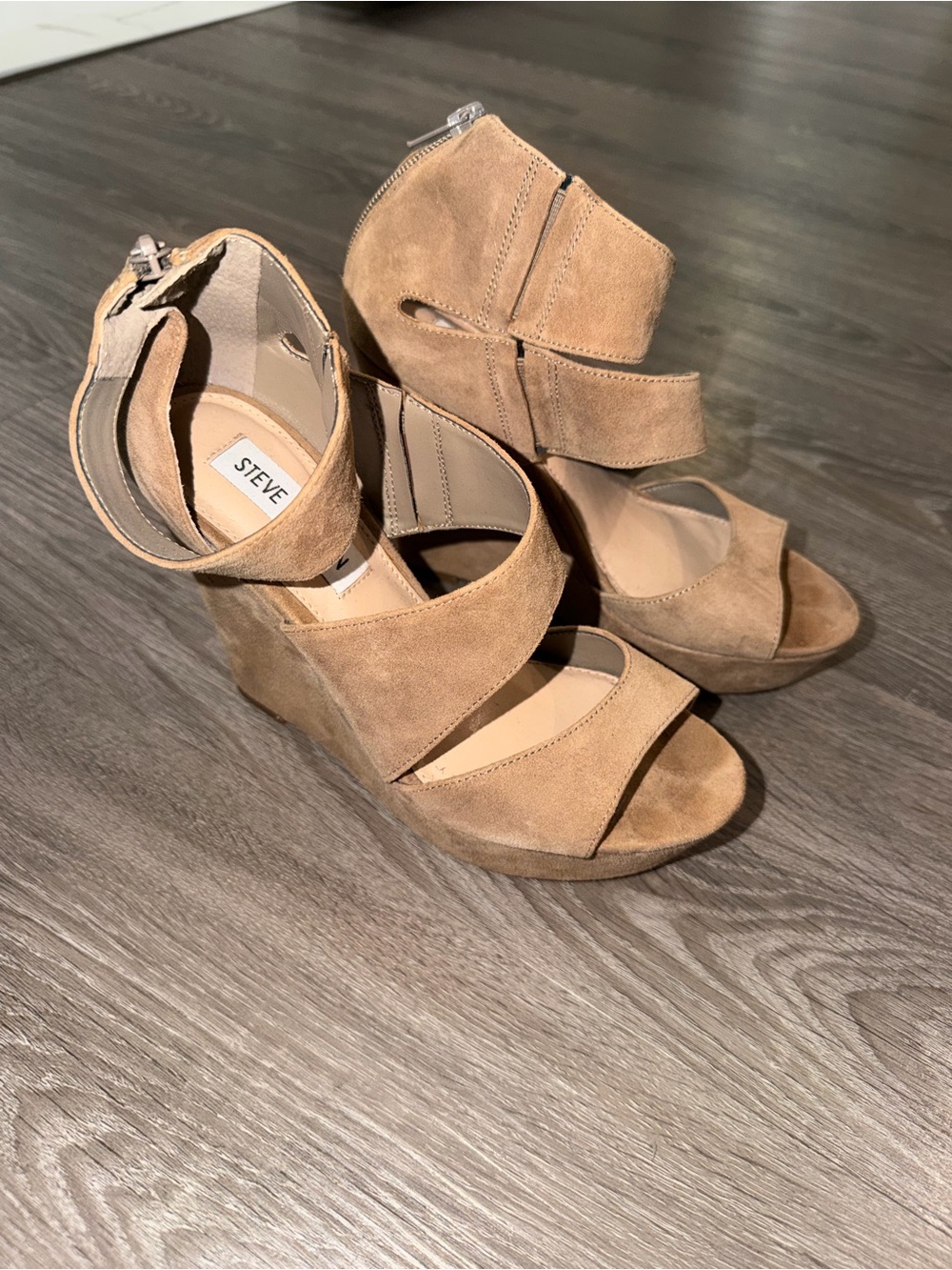 Steve Madden Tan Suede Strappy Wedge Sandals